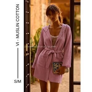 MSRP: $120 | ✨ VI Cotton Blush Pink Hooded Gauze Robe – S/M | Turkish Cotton ✨